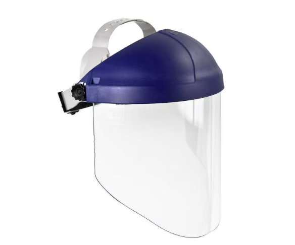 Ratchet Headgear with Clear Polycarbonate Faceshield, Uncoated, 9 in Visor Height, Blue