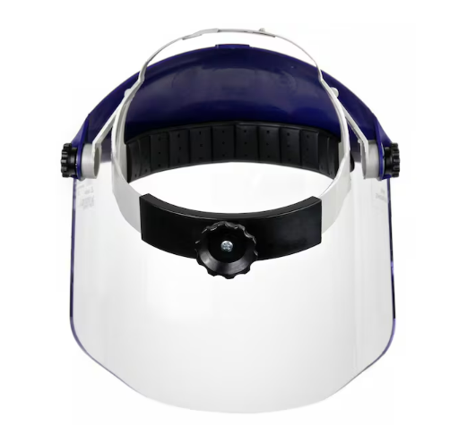 Ratchet Headgear with Clear Polycarbonate Faceshield, Uncoated, 9 in Visor Height, Blue