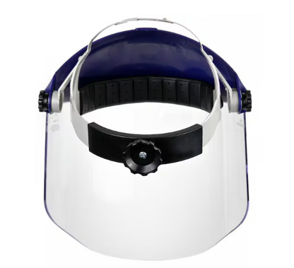 Ratchet Headgear with Clear Polycarbonate Faceshield, Uncoated, 9 in Visor Height, Blue