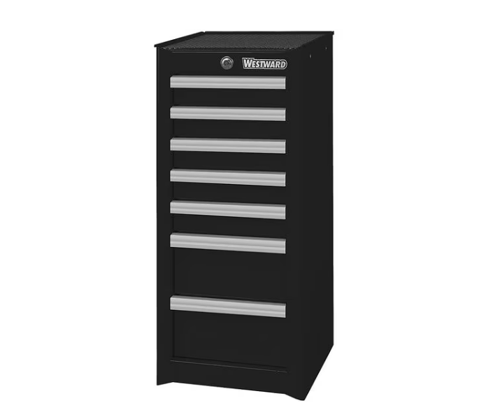 WESTWARD Side Cabinet, 7-Drawers, Powder Coated Black, 15.5" W x 18" D x 34" H