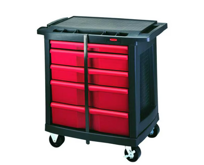 Mobile Work Station, 5 Drawers, 32-5/8 in W x 19-13/16 in D x 33-1/2 in H, Red/Black