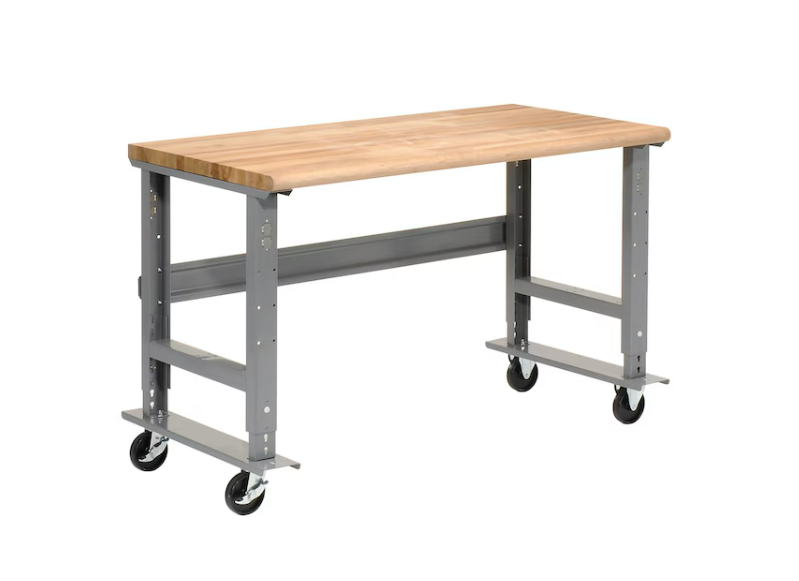 Mobile Workbench, 60 x 30in, Adjustable Height, Maple Safety Edge