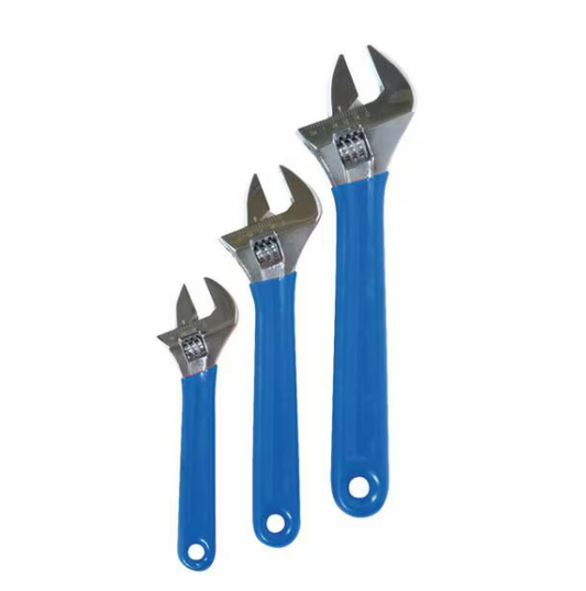 Adjustable Wrench Set, 3/4 in, 1 in, 1-1/8 in Jaw Cap, Alloy Steel, Chrome, Metric/SAE, 3-Piece