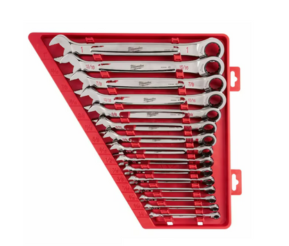 Ratcheting Combination Wrench Set, SAE, 1/4 in to 1 in Head Sizes, 12 Points, 15-Piece