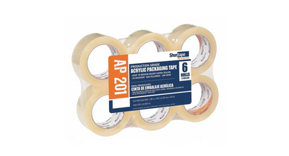 Packaging Tape, 48mm W, 100m L, 2 mil Thick, Clear, Standard Duty, 6 Pack